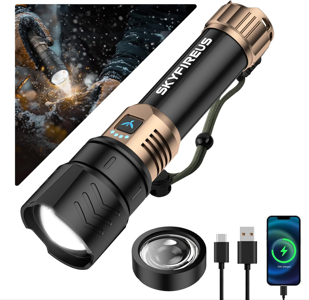SKYFIRE LED Flashlights High Lumens with Ignition Lens,2000lm Super Bright Rechargeable Flashlight