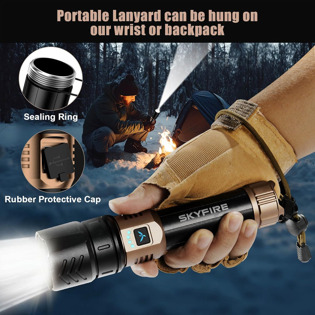 SKYFIRE LED Flashlights High Lumens with Ignition Lens,2000lm Super Bright Rechargeable Flashlight