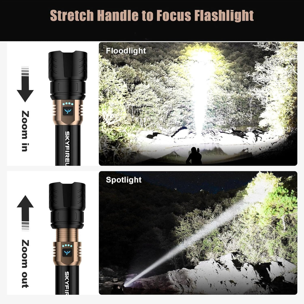 SKYFIRE LED Flashlights High Lumens with Ignition Lens,2000lm Super Bright Rechargeable Flashlight