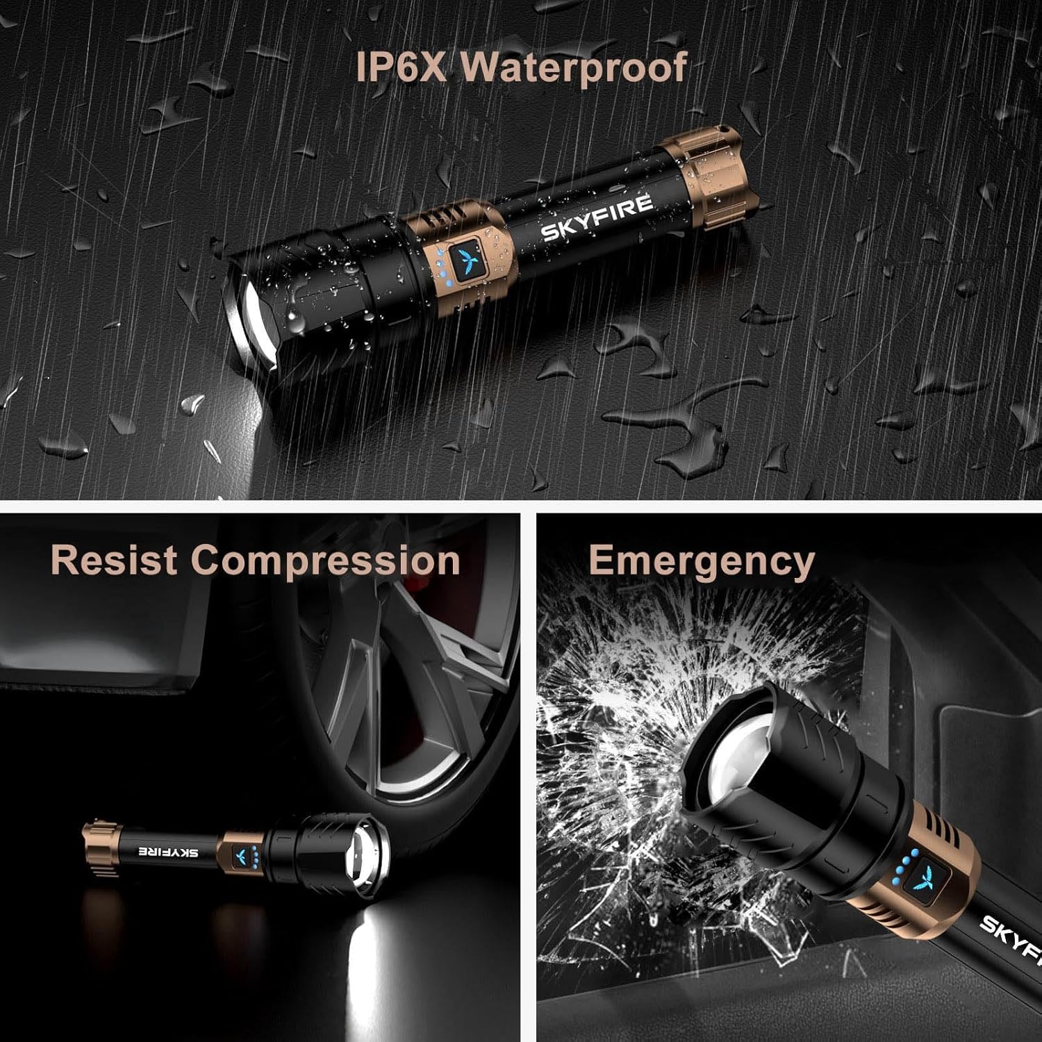 SKYFIRE LED Flashlights High Lumens with Ignition Lens,2000lm Super Bright Rechargeable Flashlight